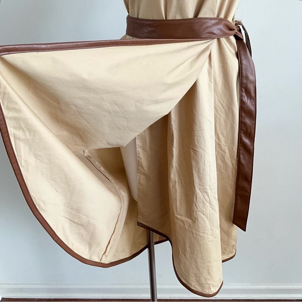 New DKNY Midi Sleeveless Faux Wrap Dress Tan Brown 6 - Picture 6 of 10